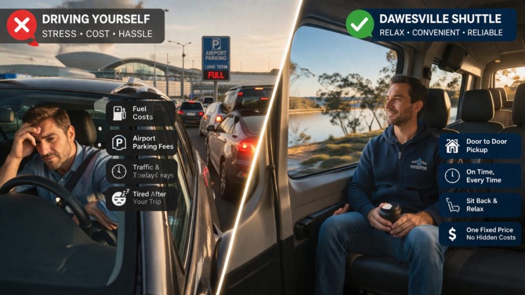 Comparison between driving to the airport and using a Dawesville shuttle service