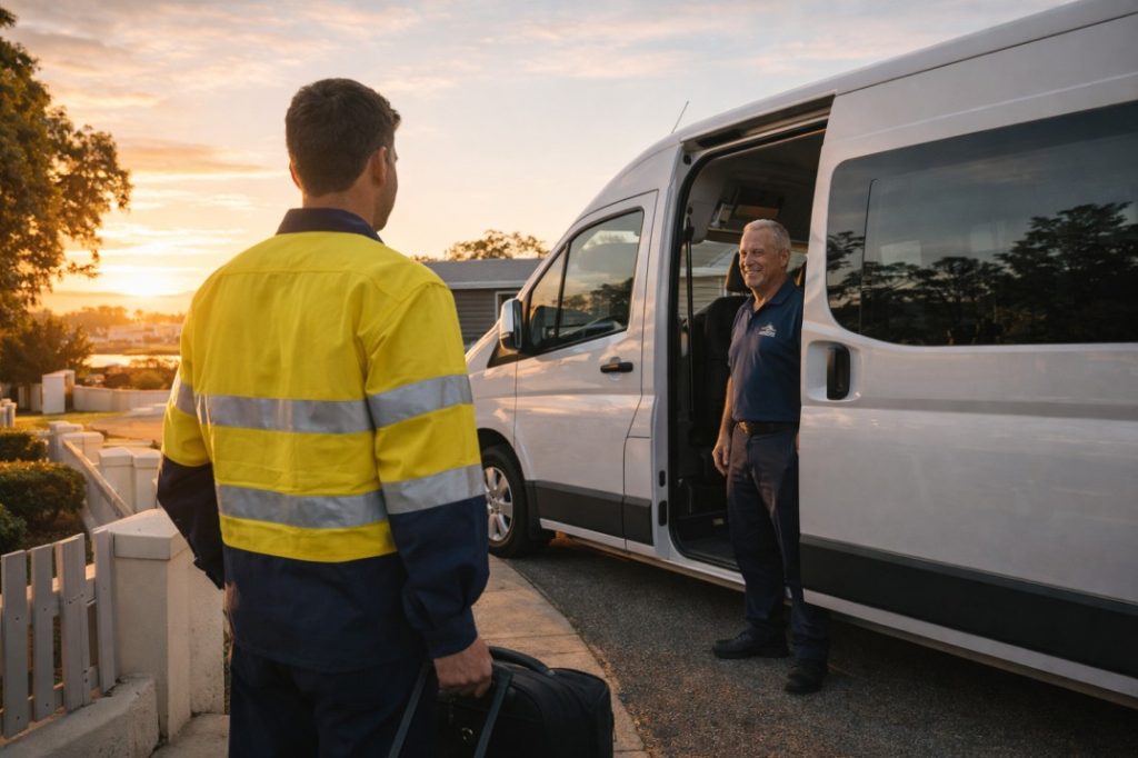 FIFO worker being picked up by a Dawesville shuttle service
