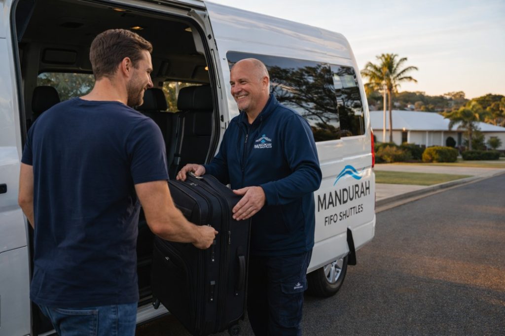 Mandurah FIFO Shuttles driver assisting passenger in Dawesville